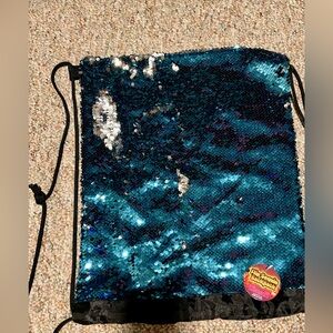 Sequin Drawstring Bag - Blue and Silver
